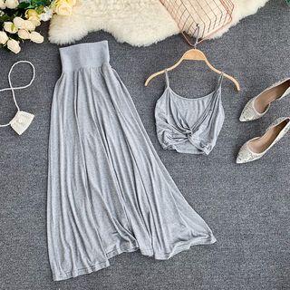Set: Spaghetti Strap Top + A-line Maxi Skirt