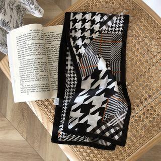 Houndstooth Silk Narrow Scarf Black - 150x15cm - J2015