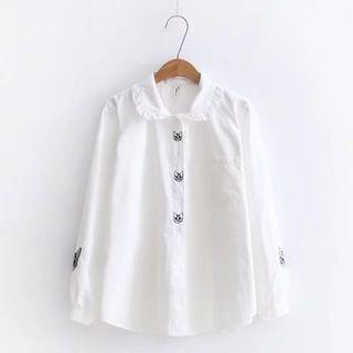 Cat Embroidered Lapel Long-sleeve Shirt