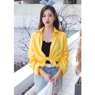 Drawcord-sleeve Plain Shirt