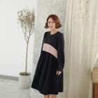 Ruffled Two-tone Dress Navy Blue - One Size