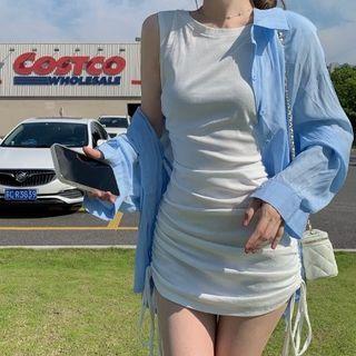 Sleeveless Drawstring Mini Dress / Plain Shirt