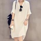 Elbow-sleeve V-neck Smock Dress
