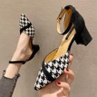 Houndstooth Pointy-toe Ankle Strap Chunky Heel Sandals