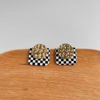 Check Stud Earring Silver Earring - Silver - One Size