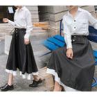 Pocket Detail Oversize Shirt / Two-tone Midi A-line Skirt