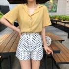 V-neck Short-sleeve Blouse / Dotted High Waist Shorts