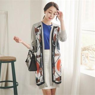 Open-front Printed Chiffon Cardigan
