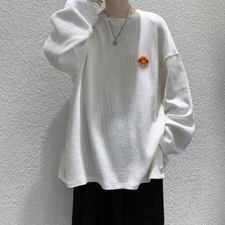 Textured Button-accent Sweatshirt