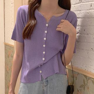 Short Sleeve Round Neck Buttoned Crop Top