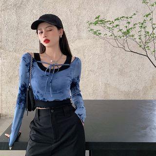 Long-sleeve Tie-dyed Crop Top / Tank Top / Cargo Pants