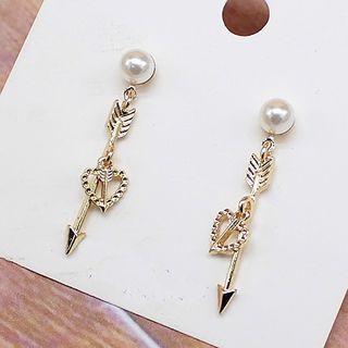 Faux Pearl Alloy Arrow & Heart Dangle Earring As Shown In Figure - One Size