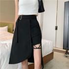 High-waist Asymmetrical Medium Long A-line Skirt