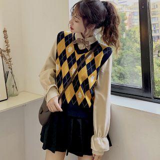 Long-sleeve Shirt / Argyle Knit Vest