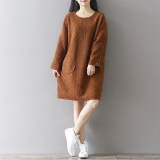 Long-sleeve Pocket-accent Fleece Dress