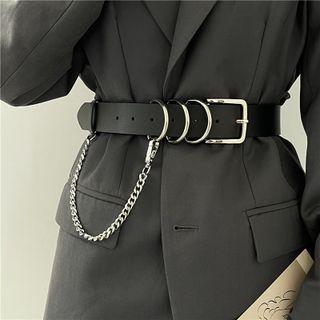 Chain Layered Faux Leather Belt Pd2502 - Black - One Size