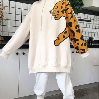 Leopard Print Loose-fit Hooded Pullover