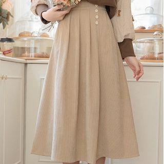 Plain Midi A-line Skirt Almond - One Size
