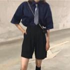 Short-sleeve Shirt With Neck Tie / Wide Leg Shorts