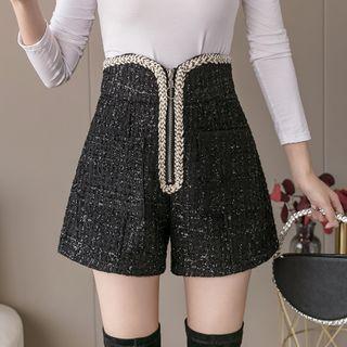 Contrast Trim Tweed High-waist Shorts