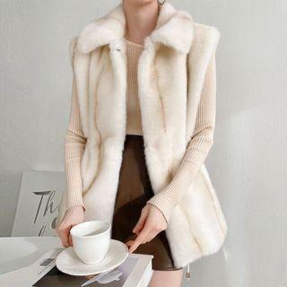 Collared Drawstring Faux-fur Vest