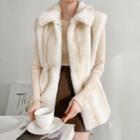Collared Drawstring Faux-fur Vest