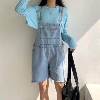 Cutout T-shirt / Denim Jumper Shorts / Set