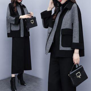 Set: Check Panel Coat + Wide Leg Pants