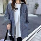 Long-sleeve Striped Panel Hooded Shirt Jacket