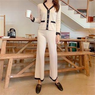 Ringer Knit Matching Set: Cardigan + Pants