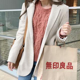 Herringbone Wool Blend Jacket Light Beige - One Size