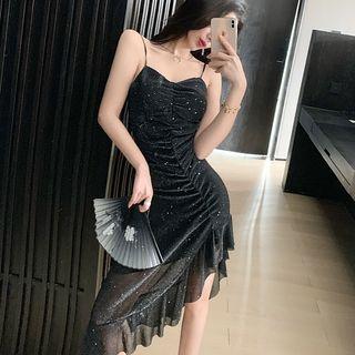 Spaghetti Strap Irregular Glitter Dress