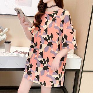 Elbow-sleeve Geometric Print T-shirt