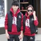 Couple Matching Set: Printed Hoodie + Padded Vest + Drawstring Sweatpants