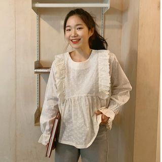 Lace Frill-trim Peter Pan Collar Blouse White - One Size