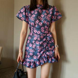 Floral Short-sleeve Mini A-line Dress