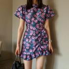 Floral Short-sleeve Mini A-line Dress
