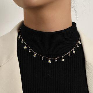 Rhinestone Floral Charm Necklace