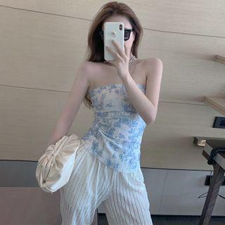 Tie-dyed Tube Top / Wide-leg Ribbed Pants