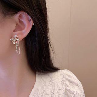Rhinestone Bow Drop Earring E5049 - 1 Pair - Gold - One Size