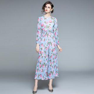 Floral Wide-leg Jumpsuit With Sash