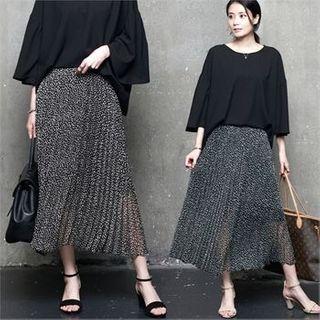 Band-waist Accordion-pleat Dotted Skirt