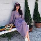 Floral V-neck Long-sleeve Dress Purple - One Size