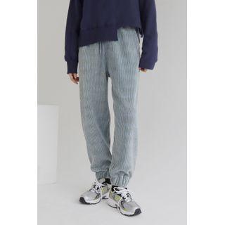 Drawstring-waist Corduroy Jogger Pants Light Blue - One Size