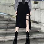 Asymmetrical Slit Midi A-line Skirt