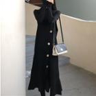 Mock-neck Long-sleeve T-shirt / Button Detail Midi Pinafore Dress