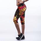Skull Print Cropped Leggings As Figure Shown - One Size