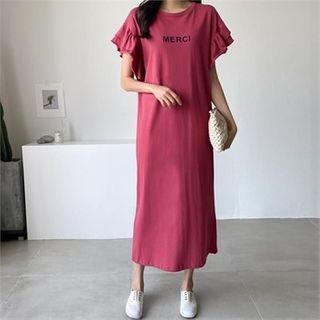 Frill-sleeve Letter Print T-shirt Dress