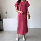 Frill-sleeve Letter Print T-shirt Dress
