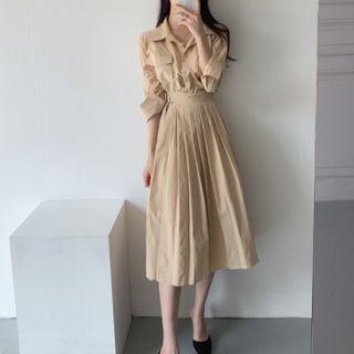 Pleated Maxi A-line Shirtdress
